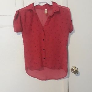 Pink button up blouse. Cute small stars on it.